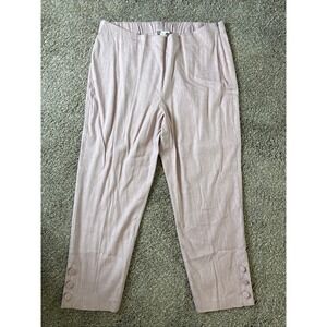 J Jill Stretch Linen Pants Medium Petite Pink Button Hem Ankle Size Large NWT